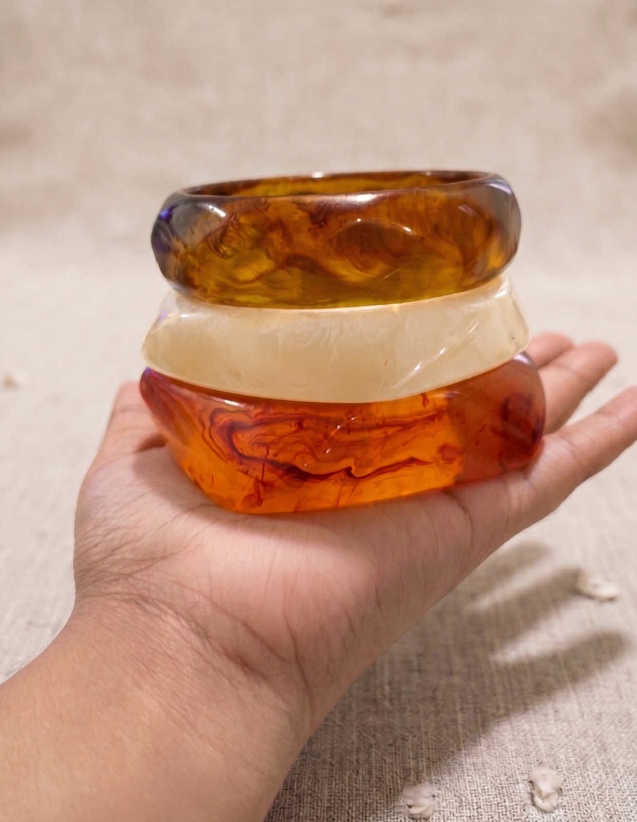 Creamsicle Faceted Resin Bangle Set
